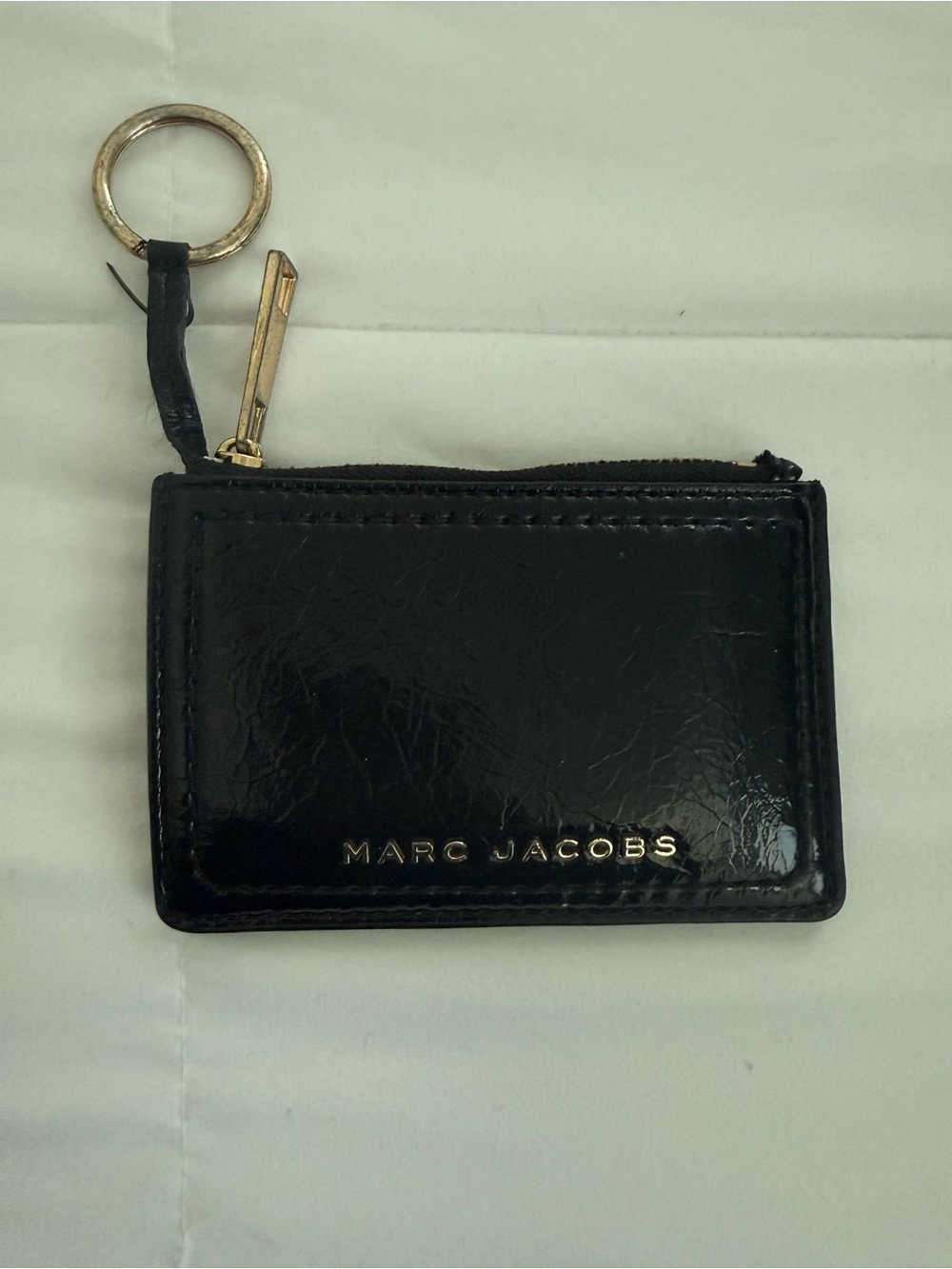Marc Jacobs Black Patent Leather Card Holder Keyring with Gold Hardware